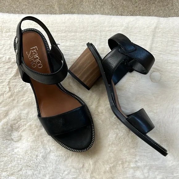 Franco Sarto Black Sandals with Wood Heel - Picture 2 of 5